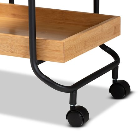 Baxton Studio Baxter Modern & Contemporary Oak Brown Finished Wood and Black Metal 3-Tier Mobile Kitchen Cart 207-12098